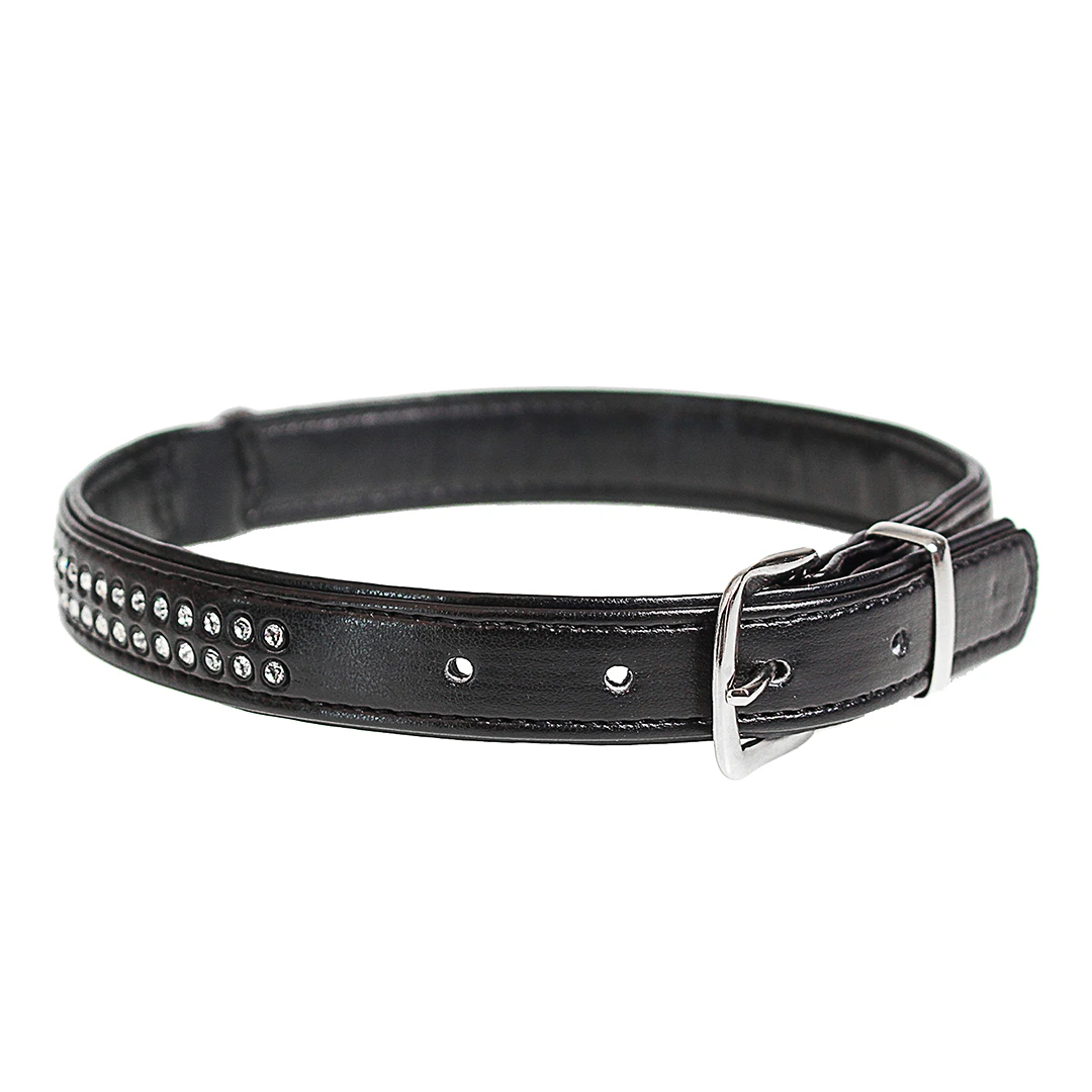 CRYSTAL CHIC KUNSTLEER HALSBAND 18-23cm/14mm Zwart 1 CRYSTAL CHIC KUNSTLEER HALSBAND 18-23cm/14mm Zwart